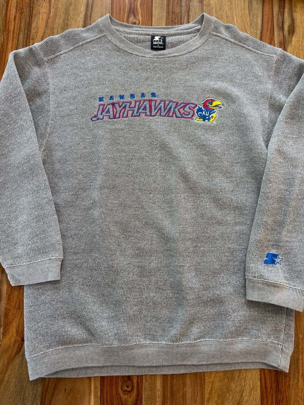 Vintage Starter Kansas Jayhawks Gray Textured Crewneck Sz M